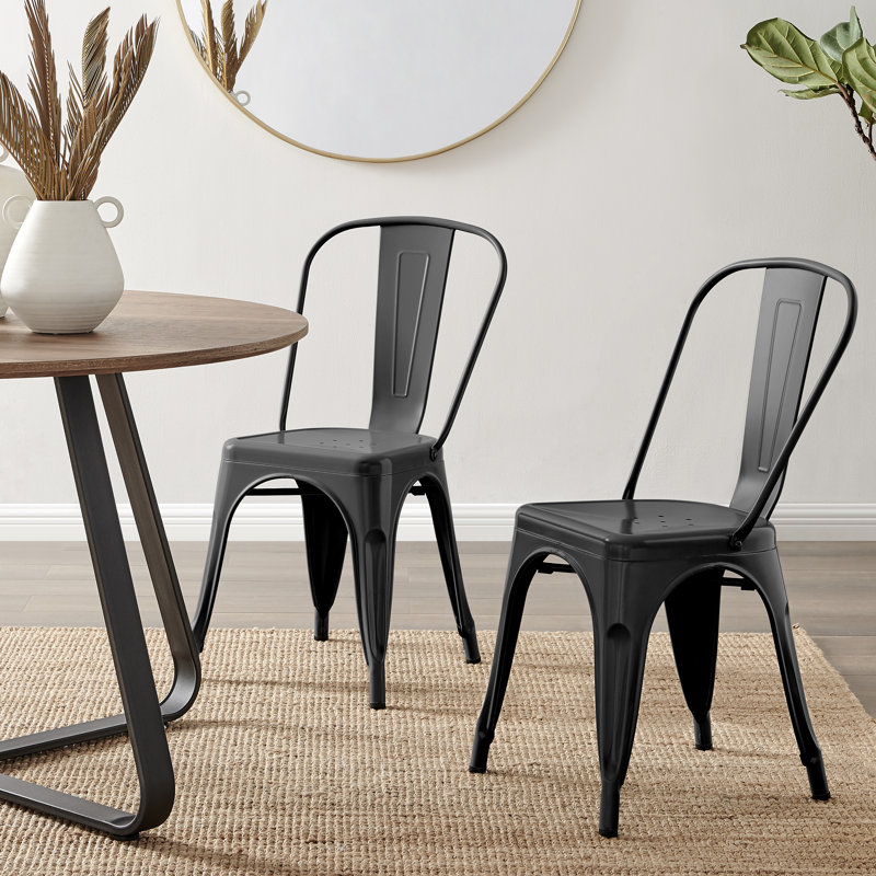 Honora Classic Industrial Metal Dining Chair - Style Bold Colour Stackable Side Chair, Black
