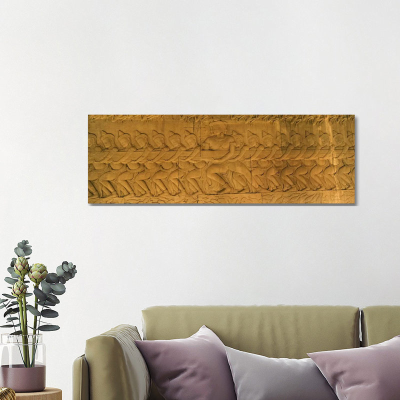 Bas Relief In A Temple, Angkor Wat, Angkor, Cambodia #3 - Wrapped Canvas Panoramic Print