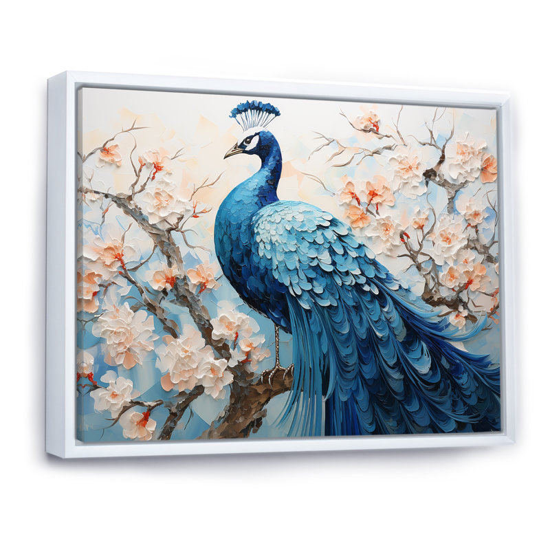 «Flower Peacocks Vibrant» sur toile, H 24 po x l 32 po x P 1 po, Cadre flottant blanc