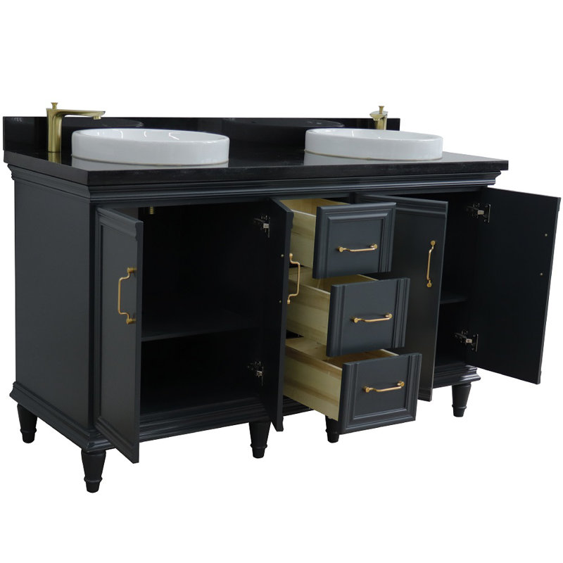 Meuble-lavabo de salle de bain double 61 po breakwater bay Labelle, Gris foncé, Noir