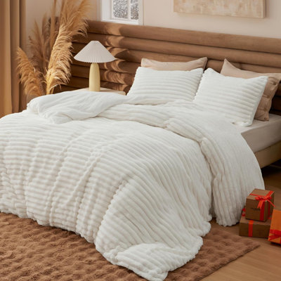 Ensemble d'édredon doux pour très grand lit, literie chaude en molleton chaud, 3 pièces, 1 édredon très grand et 2 taies d'oreiller, blanc crème