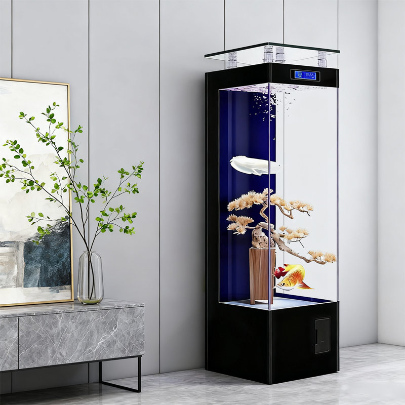 Aquarium sans cadre carré en verre sans cadre avec barre supérieure, 52,83 gallons (H 55,12 po x l 23,62 po x P 15,75 p, Noir