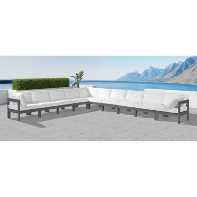 Griton 180'' Wide Aluminum Patio Sectional with Cushions