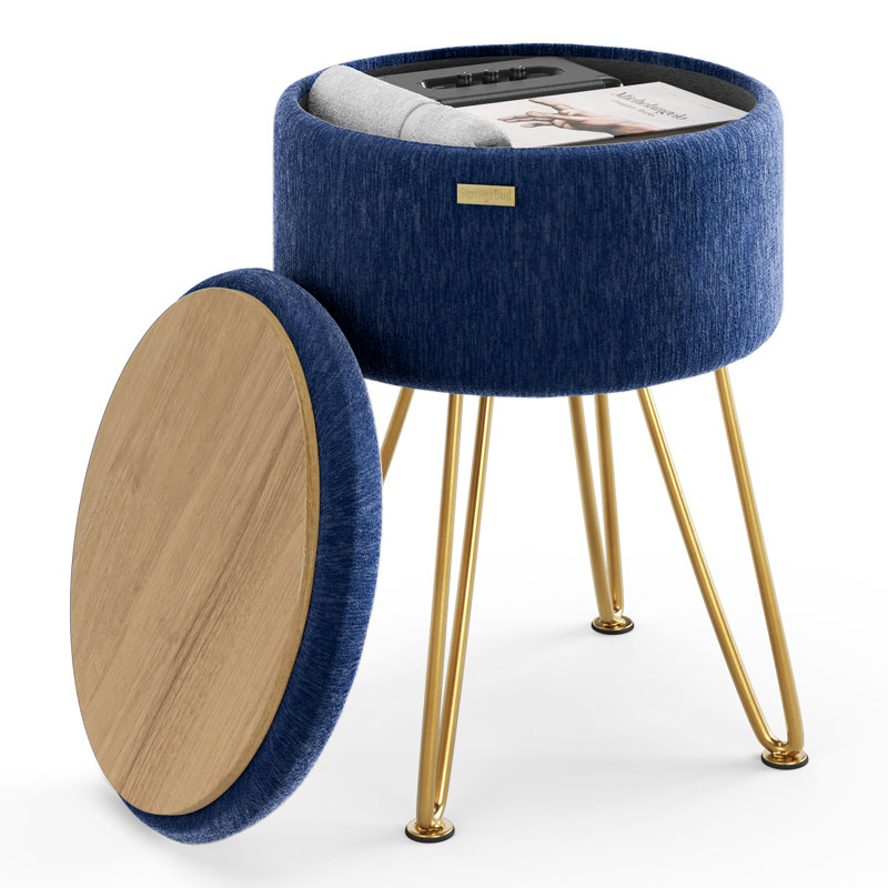 Table d'appoint moderne avec rangement, Doré, Velours bleu