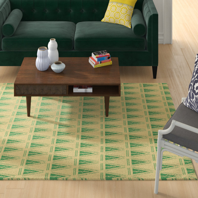 Tapis jaune à motif d'arbres minimalistes Barbra, Rectangle 5 pi x 7 pi