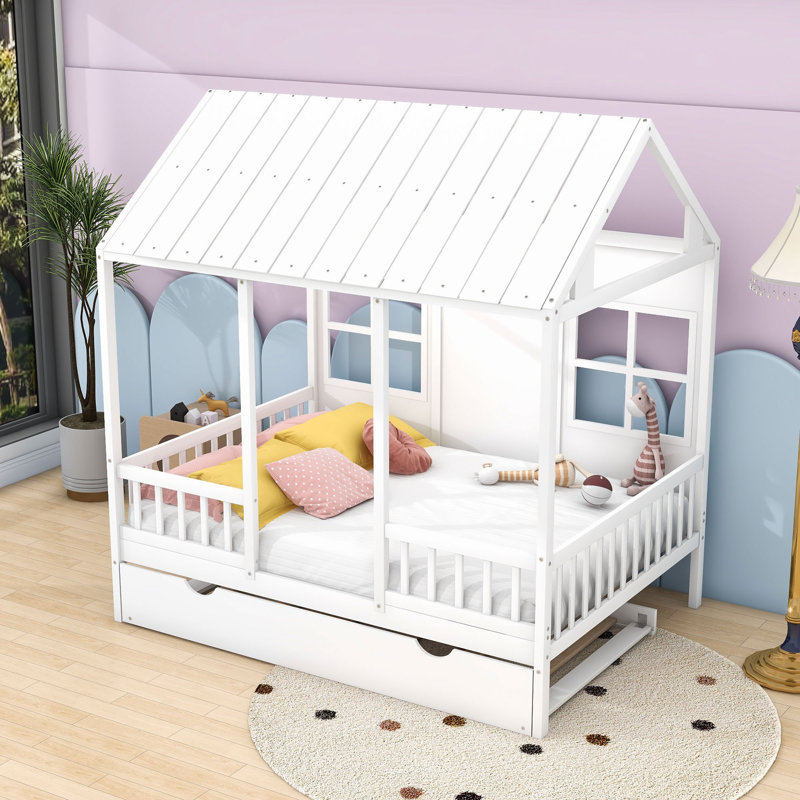 Luff Wood House Daybed with Trundle, Full, White