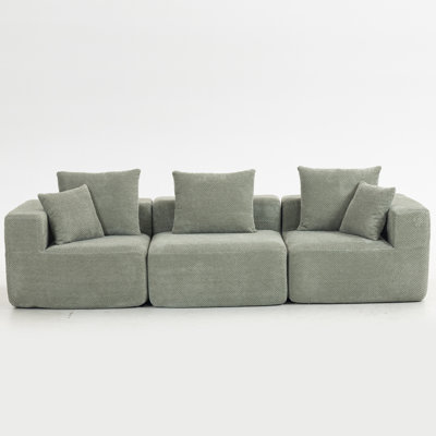 Modular 3-Seat Sectional Sofa, All-Foam Deep-Seat Couch with Plush Textured Chenille, Compressed Shipping & Tool-Free Setup, Low-Profile Design for Small Spaces, 111" W × 37" D × 23.6" H