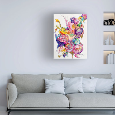 Wrapped Canvas Wall Art - Amy Tieman 'Floral Fiesta' Wall Art for Living Room, Bedroom, or Office Décor  - 14x19