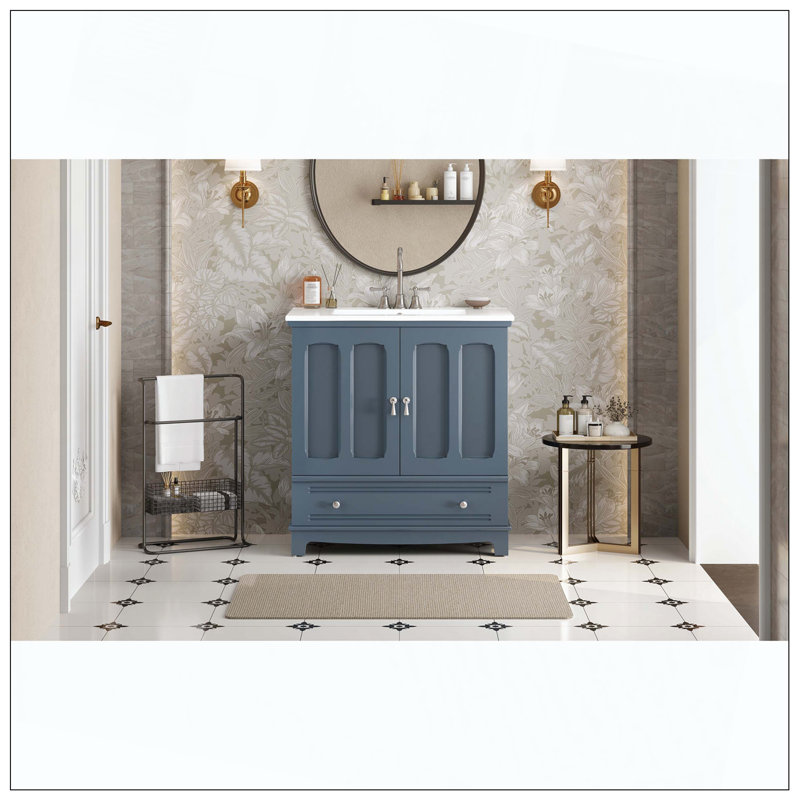 Meuble-lavabo de salle de bain en céramique, Bleu