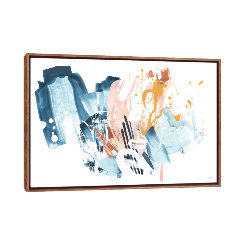 Reproduction d’art « composite signal II » par June Erica, Toile avec cadre en bois brun classique, Pas de tapis