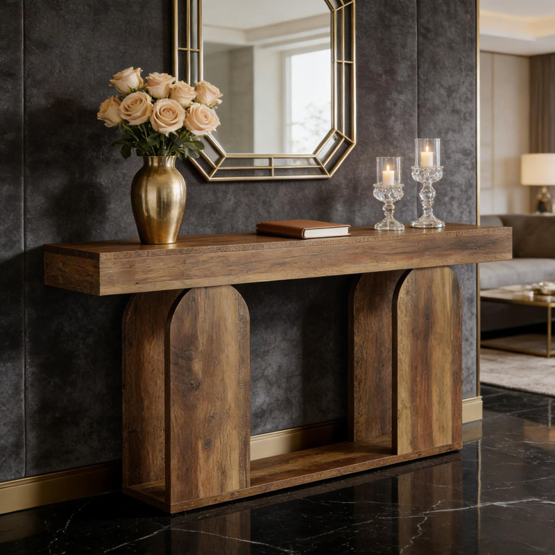 Table de couloir pratique, console, table de canapé, Brun rustique