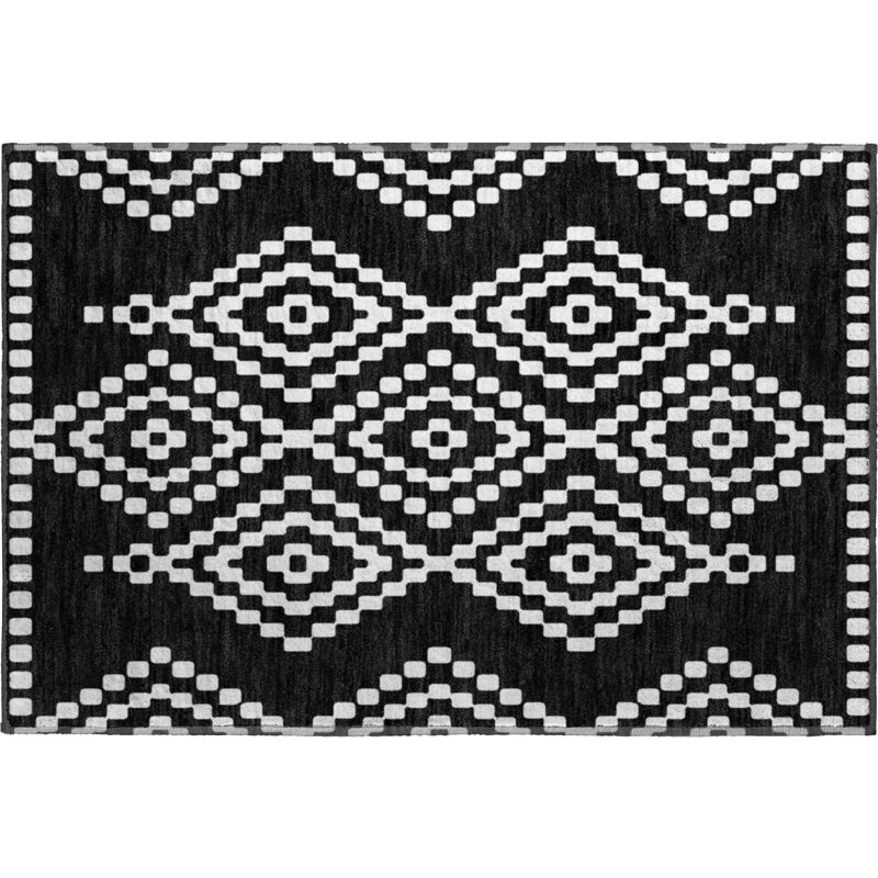 Premium Machine Washable Prisco Black Rug, Rectangle 1'8" x 2'6"