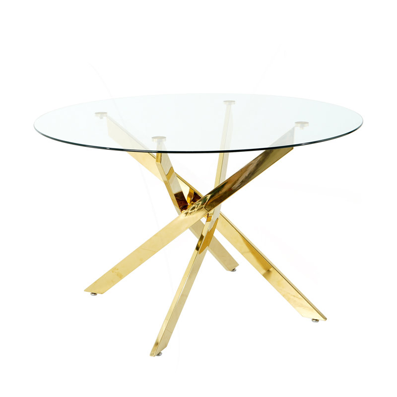 Table moderne simple en verre, matériau en métal de verre trempé de haute qualité, table d'apprentissage de bureau multifonctionnelle, pieds de table carrés plaqués or (ensemble de 1)