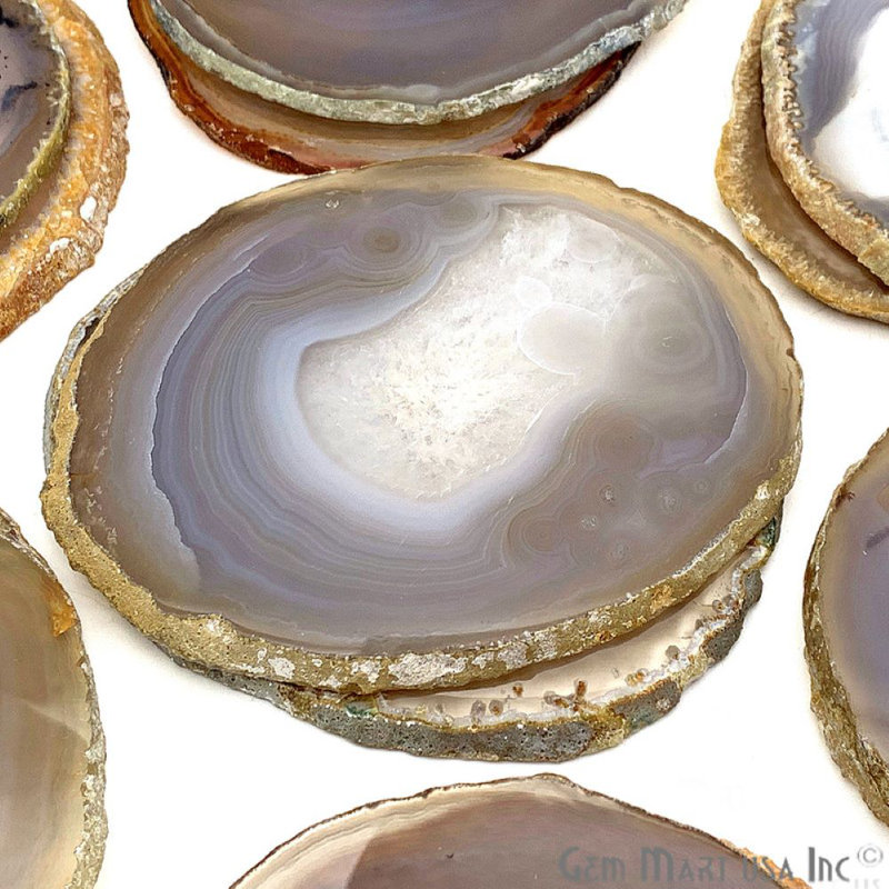 Sous-verres en agate naturelle, accessoires de cuisine, Gris / naturel
