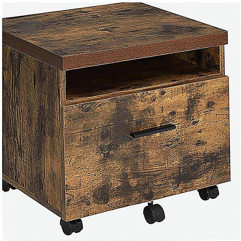 Weathered Oak and Black 1-Drawer File Cabinet