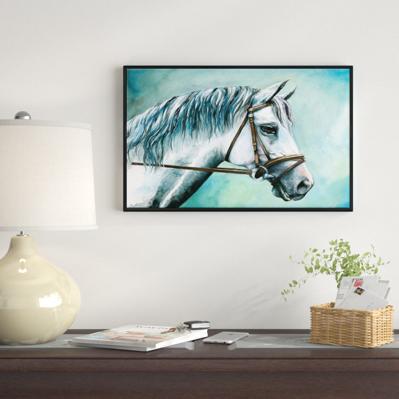 «Gris cheval sur fond bleu», reproduction d'art, H 30 po x l 40 po x P 1,5 po, Bois