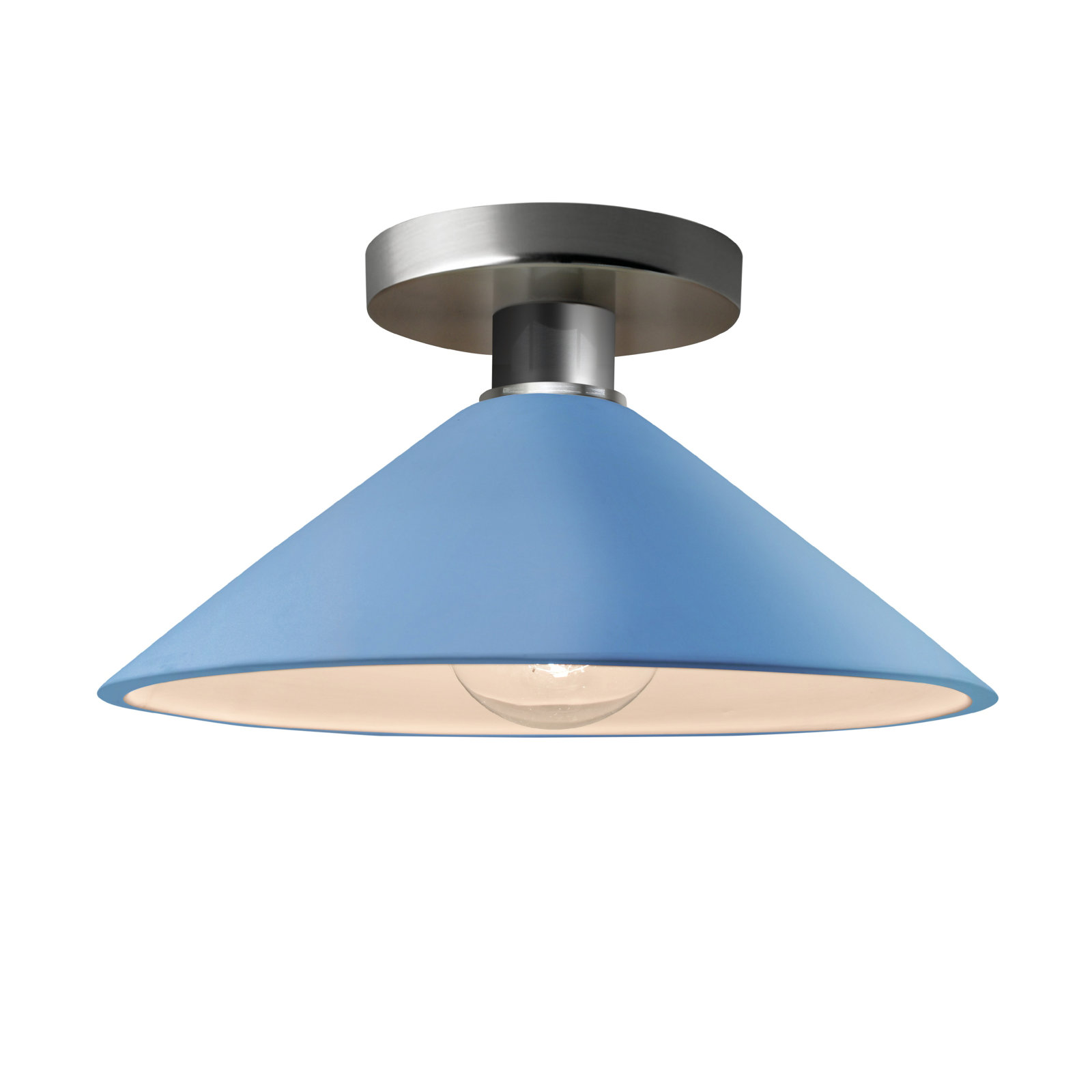 Single Light Ceramic Semi Flush Mount, Sky Blue, Brushed Nickel, Incandescent (Not Included)