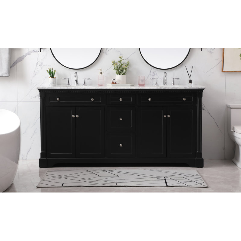 72'' Double Bathroom Vanity with Marble Top, Black
