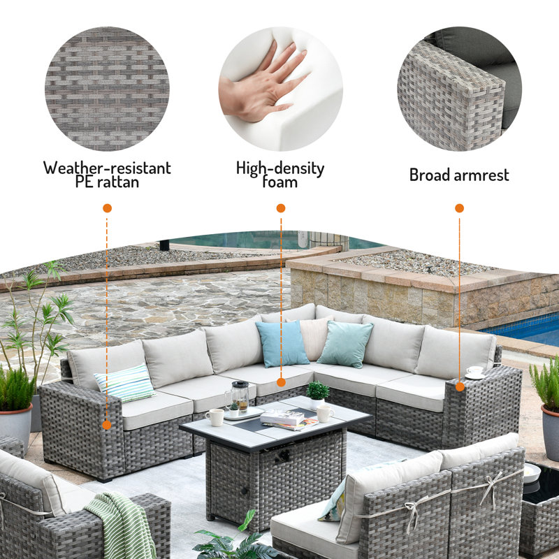 Baili 9 - Person Modular Patio Conversation Sets with Cushions, Beige