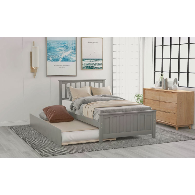 Lit plateforme simple avec lit gigogne, Gris
