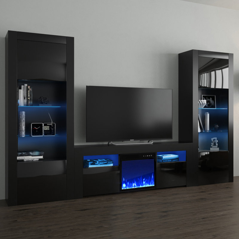 Earle Modern Entertainment Center for TVs up to 65" with Electric Fireplace Included, Black