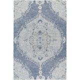 Rectangle Dolme Oriental Hand Tufted Wool Area Rug in Blue/White