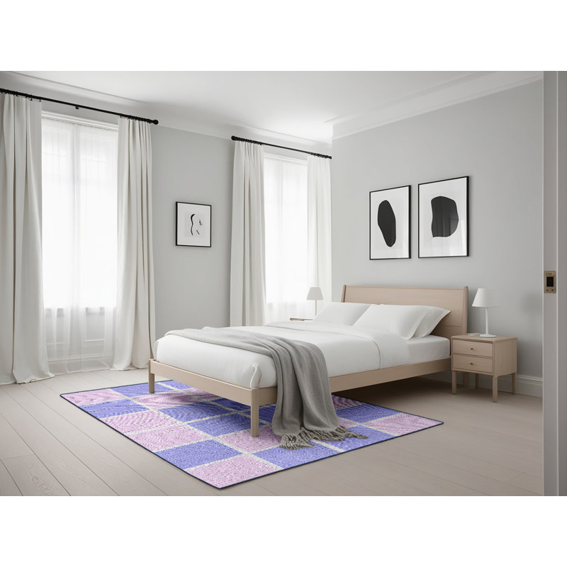 Tapis mauve/bleu à motifs, Rectangle 5 pi x 7 pi