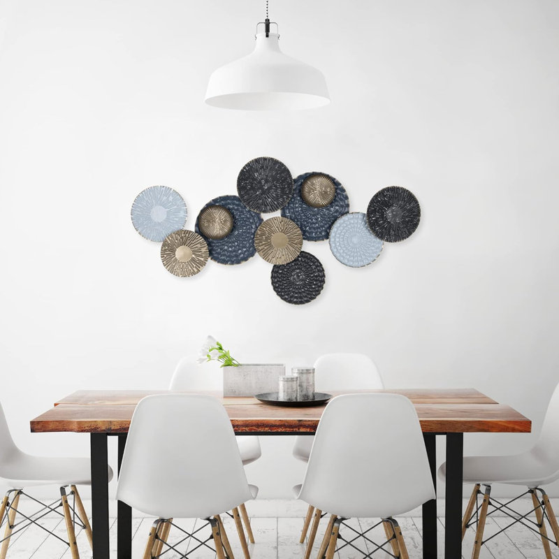 Décoration murale moderne en métal bleu et doré