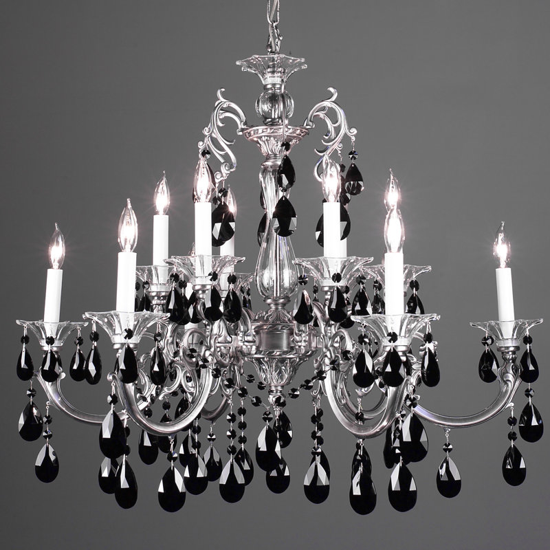 Via Lombardi 12 - Light Dimmable Tiered Chandelier, Crystalique Black, Champagne Pearl
