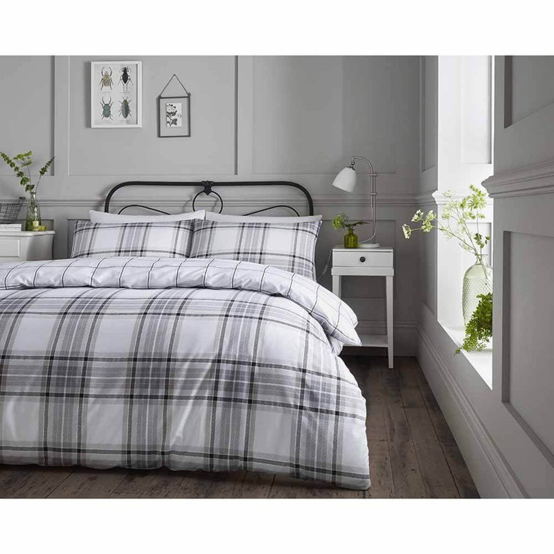 Krystal Tartan Duvet Cover Set with Pillowcases, Super King - 2 Standard Pillowcases, Natural