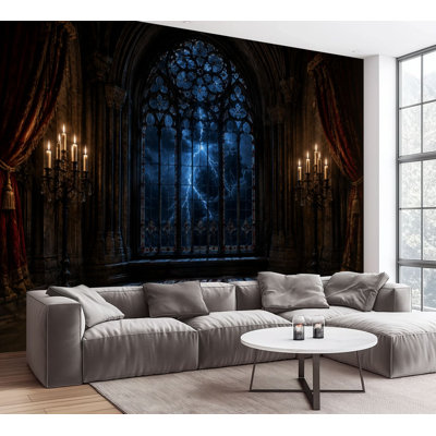Wall Mural Peel and Stick Wallpaper Gothic Cathedral Interior Stained Glass Self-Adhesive Removable Contact Paper Wall Decor for Living Room Bedroom 100"H x 144"W