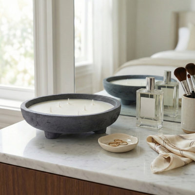Bougie parfumée ronde au citron Freelon pour décor de salon - Décoration en céramique patinée pour chambre à coucher, table basse ou bibliothèque - 12 po