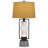 Table Lamp With LED Light, Burlap Shade, 31 Inch Black Lantern Base