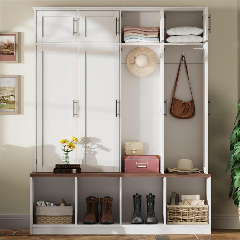 Portemanteau avec portemanteau FlowLuxe 4-en-1 MDF, Blanc