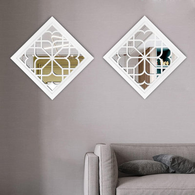 Set Of 2 Mirrors Square Wall Mirror,gorgeous Rustic Farmhouse Accent Mirror,white Color Entry Mirror For Bathroom Renovation,bedrooms,living Rooms And More(12”x12”)