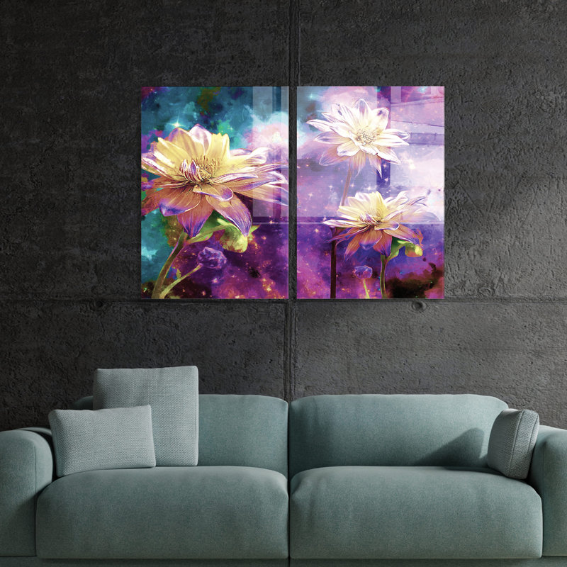 Ensemble de 2 peintures élégantes en verre trempé décoratif, 27,6 po x 39,4 po | 100% verre trempé, épaisseur: 0,16 pouce | Parfait pour la décoration intérieure moderne, l'art élégant pour le salon et le bureau