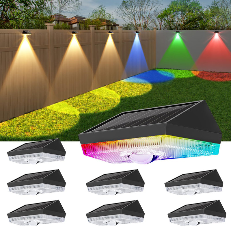 Éclairage de clôture solaire pour l'extérieur: 10 modes d'éclairage avec éclairage de terrasse à énergie solaire RVB - IP65 imperméable - Lentille de décoration murale à DEL pour patio