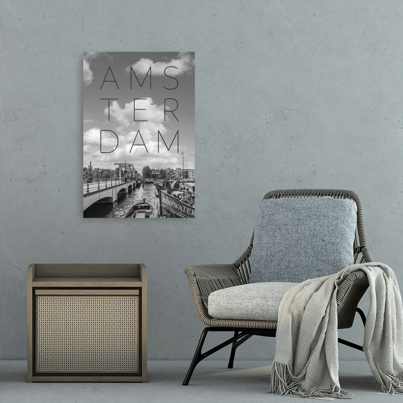 Affiche murale minimaliste abstraite représentant le pont du canal d'Amsterdam, 36" H x 24" W