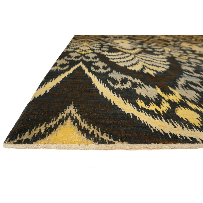Jazz Hand Knotted Wool Ikat and Damask Indoor Rug