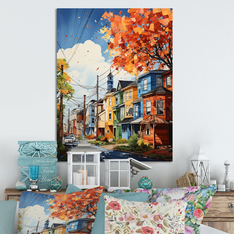 Décoration murale multicolore «Village in Europe I» - paysages urbains, H 20 po x l 12 po x P 1 po
