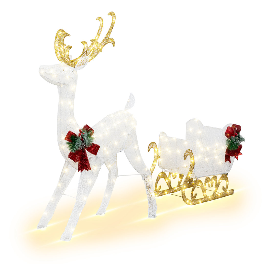 Christmas Lighted Reindeer & Santa's Sleigh Lighted Display The Holiday Aisle® 