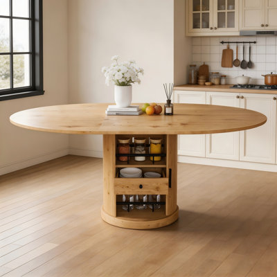 Table de salle à manger ovale extensible de 150 cm (59 po), sans rails, avec pied de rangement intégré, noyer