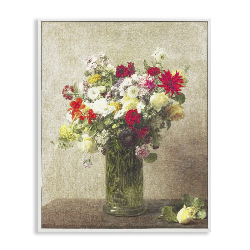 Estampe numérique jaune et rouge à motif floral rétro, design par Leah Straatsma, H 14 po x l 11 po