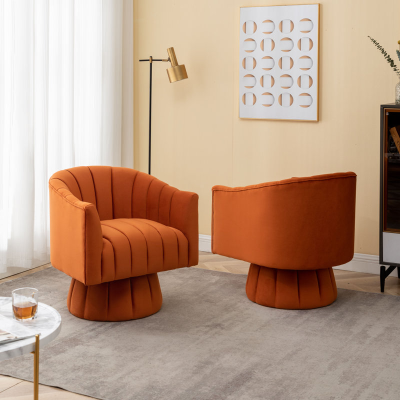 Murrow Velvet Swivel Barrel Chair, Orange Velvet