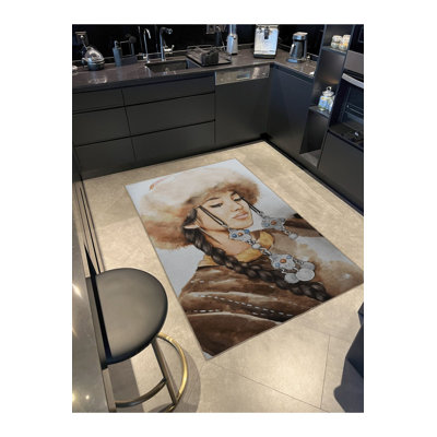 Multi Colour Noble Abstract Woman Portrait Pattern Creative Modern Decorative Machine Washable Area Rug