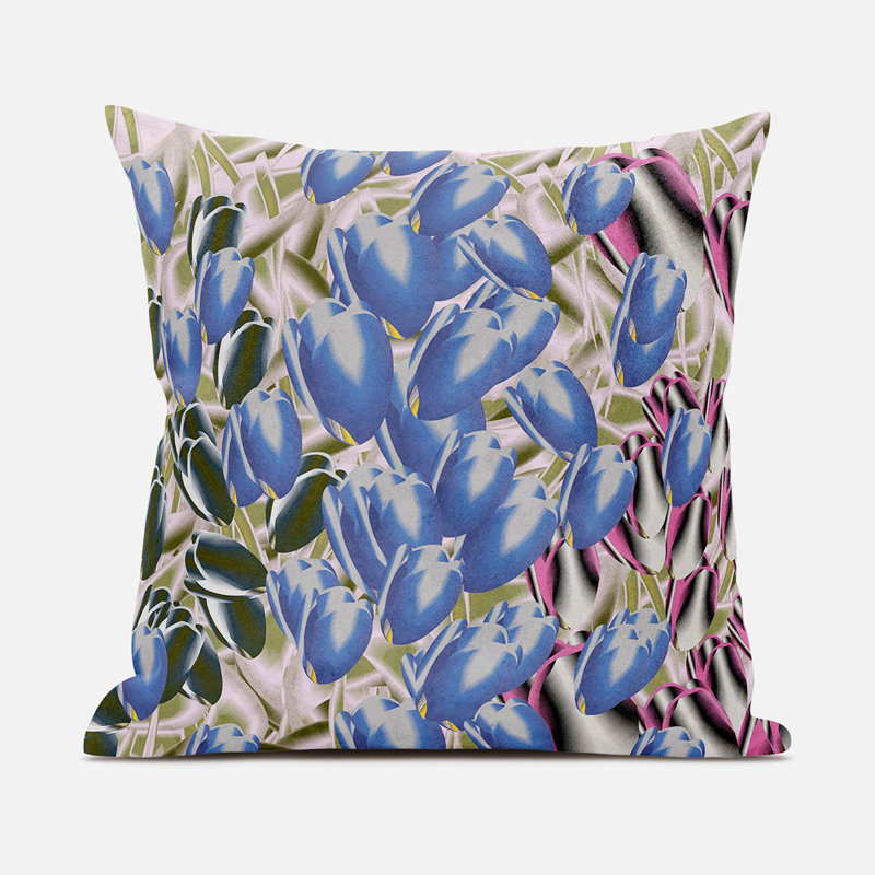 Tulip Bouquet Outdoor Pillow Floral Outdoor Reversible Throw Pillow, 18" x 18", Blue/Pink/Green