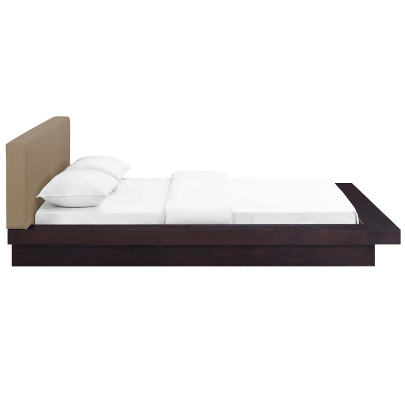 Freja Cappuccino Latte Queen Upholstered Wood Platform Bed