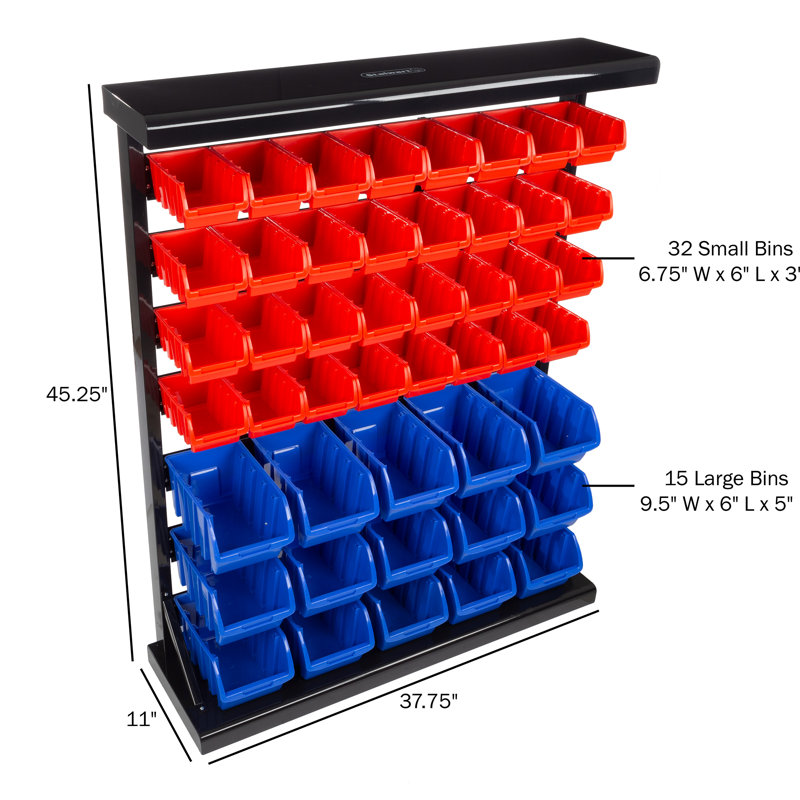 47 Bin Tool Organizer Wall Mountable Container with Removable Drawers for Garage Organization and Storage by Stalwart (Red/Blue)