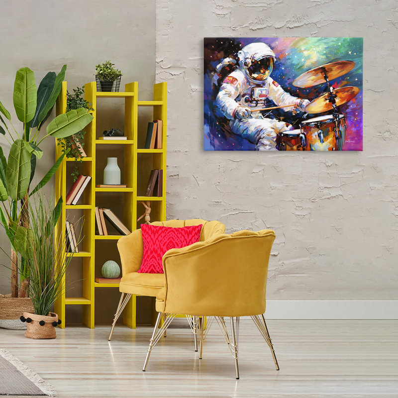 Art mural sur toile Cosmic Drummer Musician par Leon Devenice, H 24 po x l 36 po