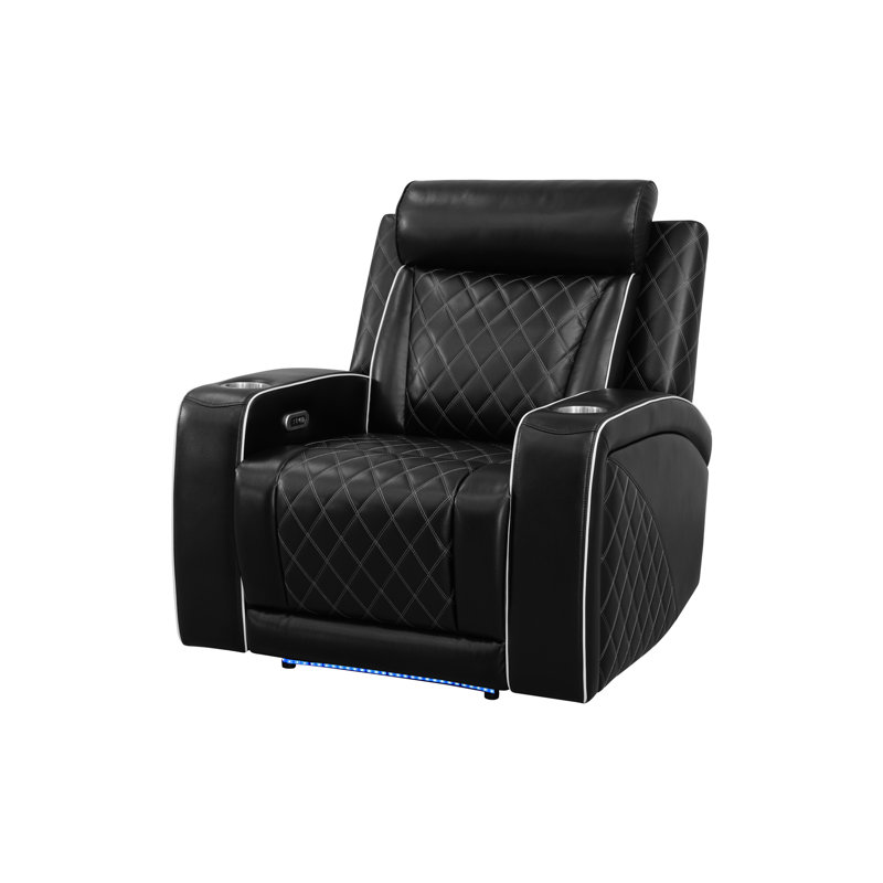Fauteuil inclinable électrique de 37,5 po de largeur moderne en similicuir noir